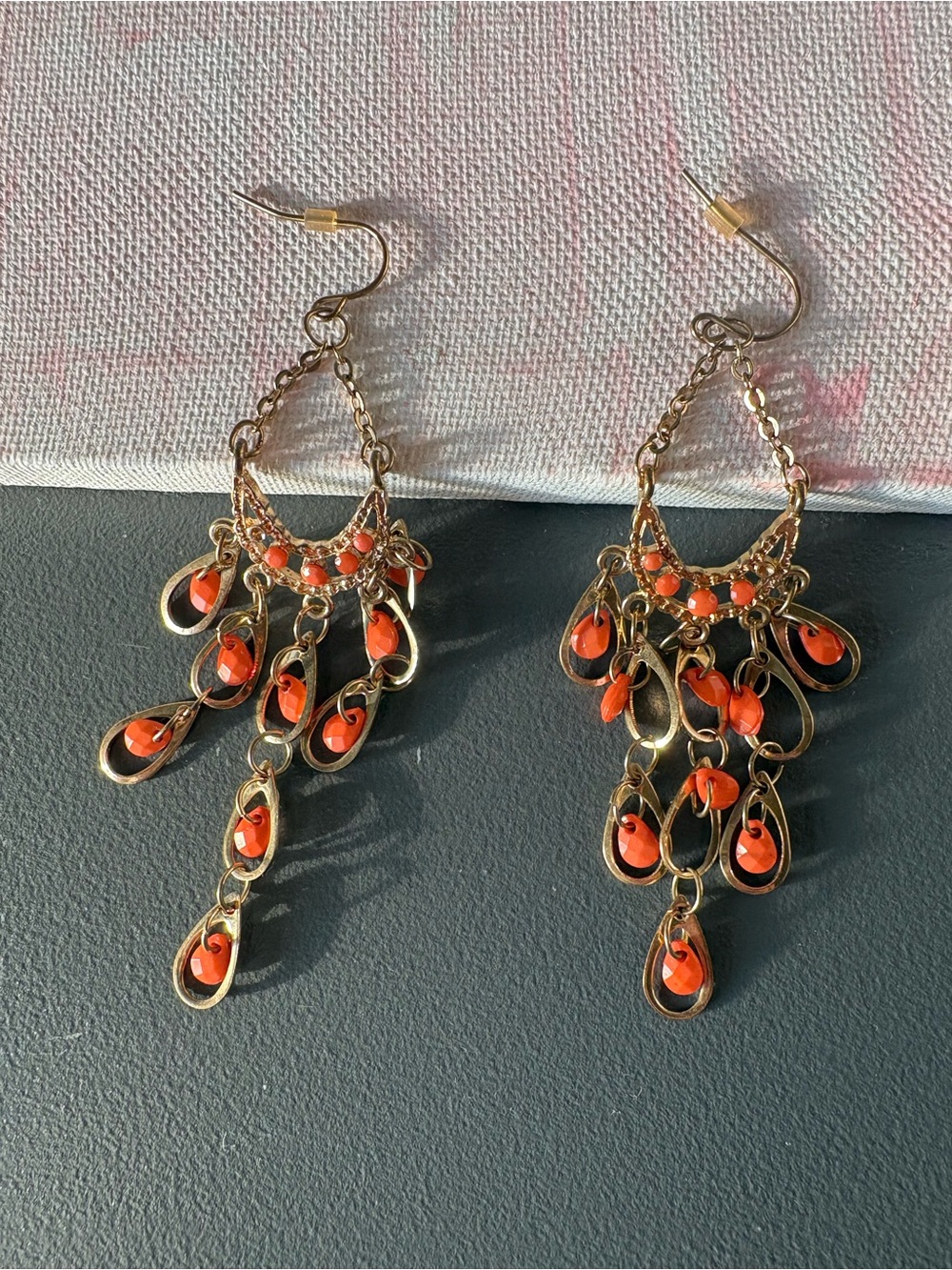 Gold-Tone Red Teardrop Chandelier Earrings - Picture 6 of 6